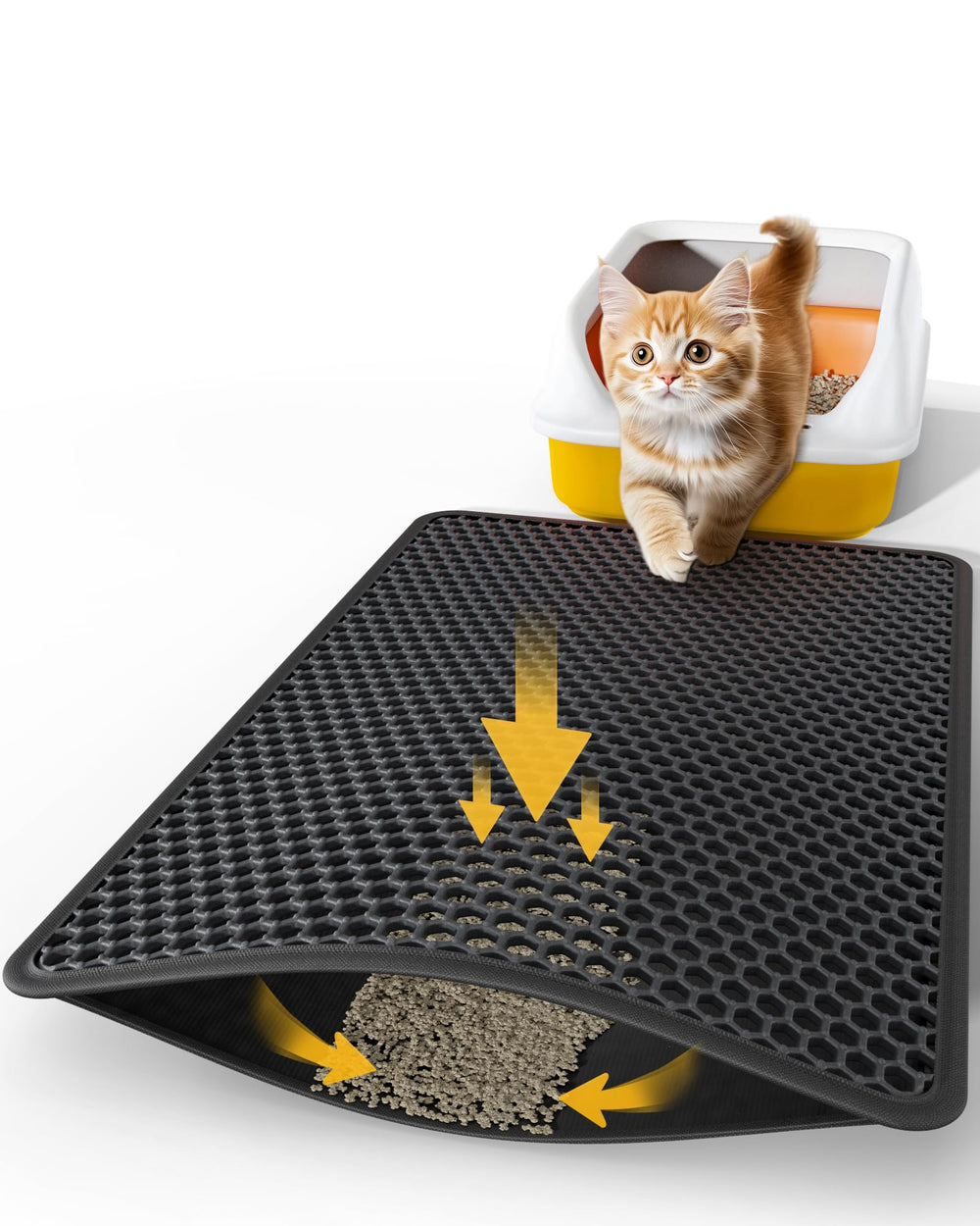 Powools tapis litière double couche noir, face supérieure, capture efficacement les grains