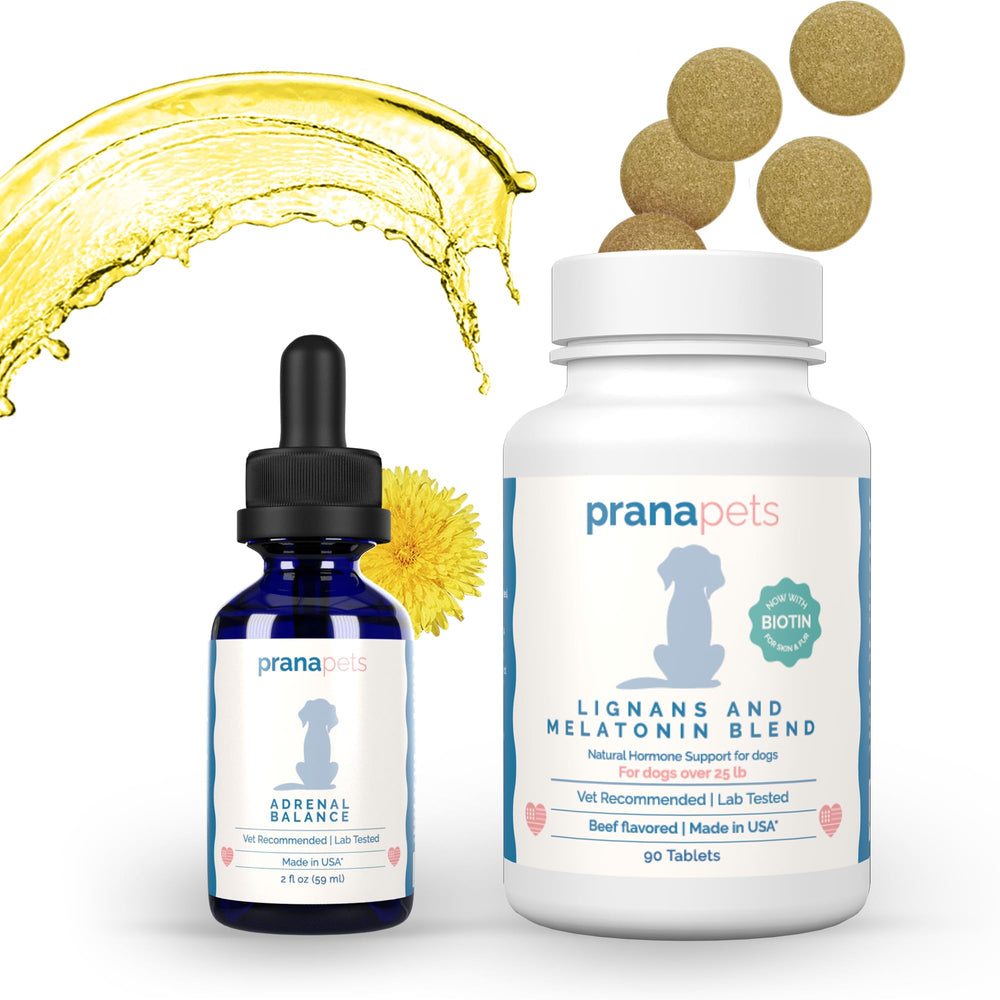Prana Pets Adrenal Balance – flacon doseur, soutien potentiel de l'équilibre surrénalien chez les chiens.