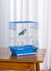 Cage d oiseau mini Prevue Hendryx avec accessoires inclus bleu et blanc.