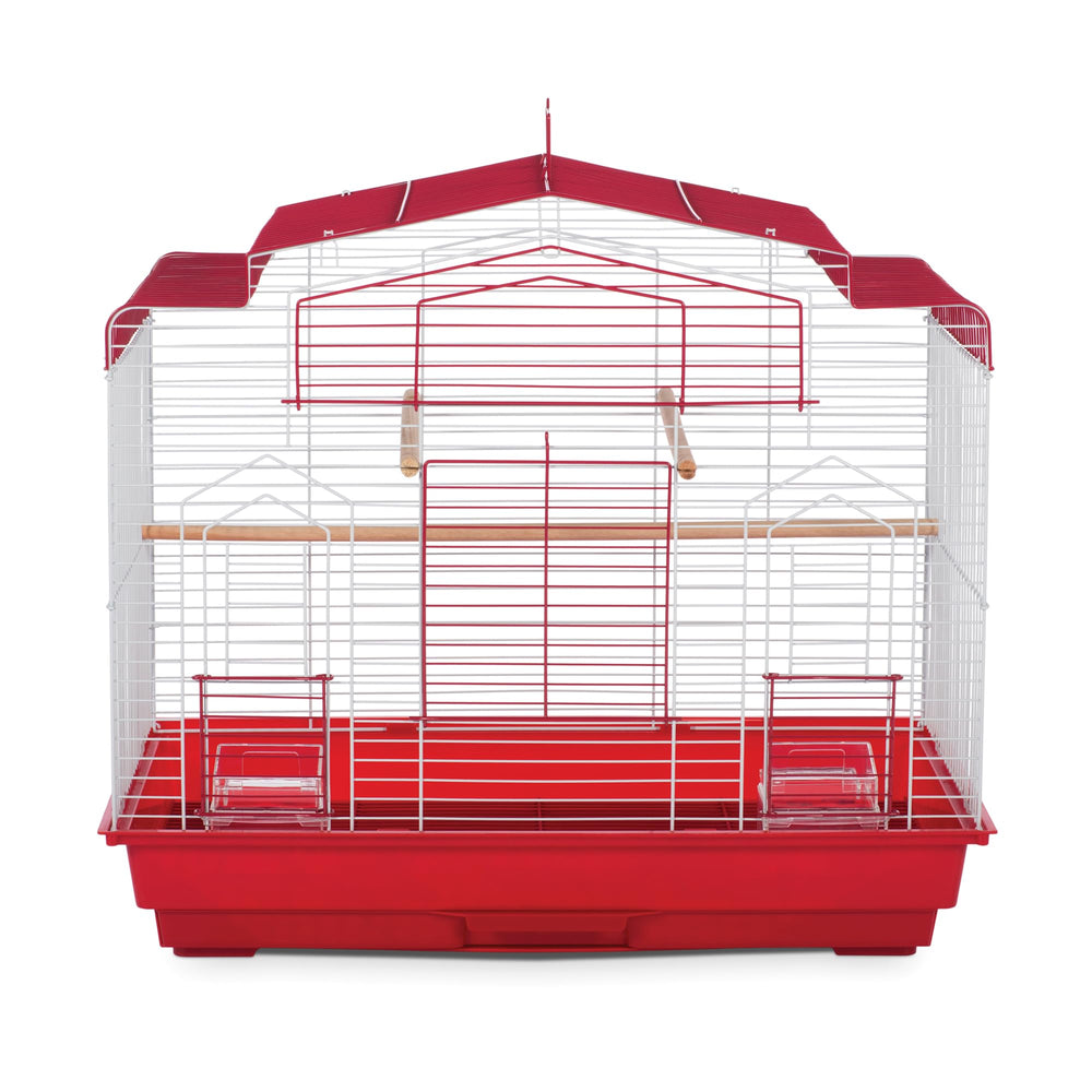 Cage Prevue Pet Barn Style rouge, idéale pour oiseaux domestiques en intérieur.