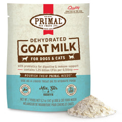 Primal Pet Foods Lait de chèvre en poudre en sachet original, hydratation pratique pour chiens et chats.