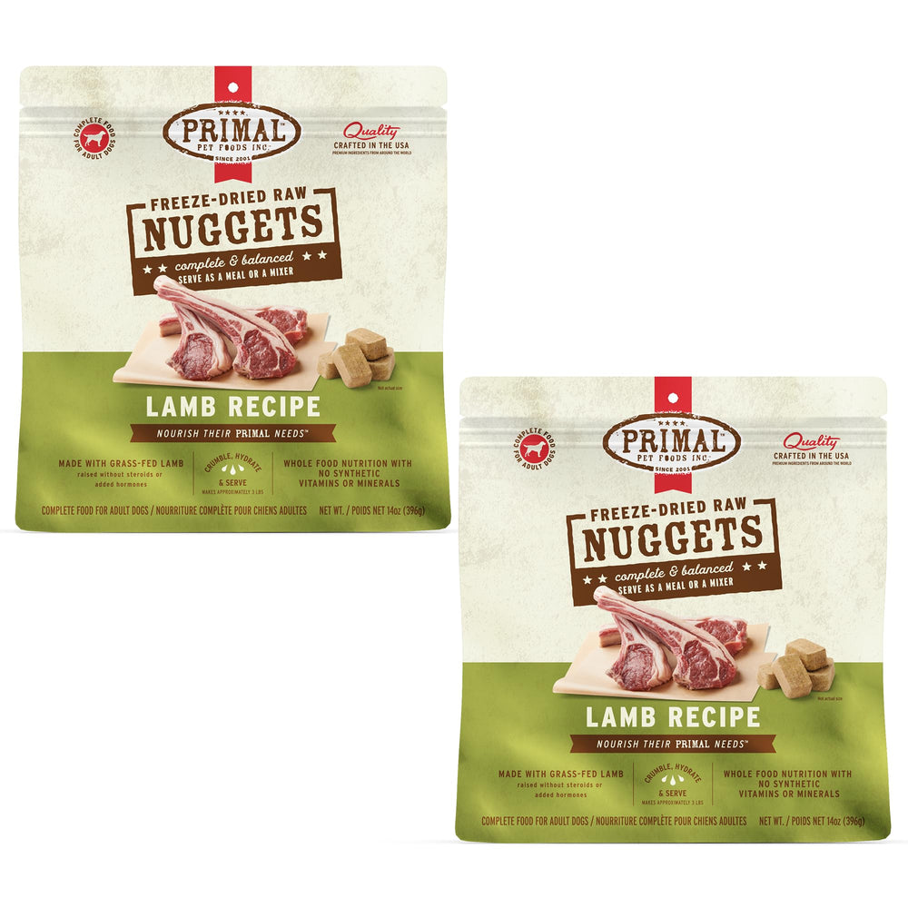 Nuggets d'agneau lyophilisés Primal Pet Foods, texture croustillante et protéines de qualité.