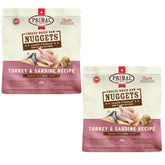 Primal Pet Foods Nuggets dinde et sardines sur emballage, repas pratique et complet.