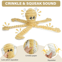 Prime Pets peluche poulpe 27 pouces pattes crinkle, stimulation auditive lors des jeux.