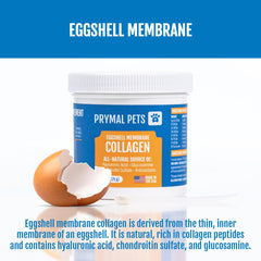 Prymal Pets Collagene Membrane d'Oeuf – saupoudrée dans la nourriture du chien pour soutien quotidien.