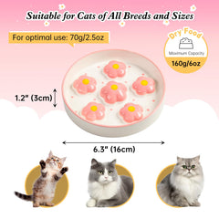 Vue du bol PTOBER, diamètre 16 cm, rose et fleurs, accessibilité facile pour chats.