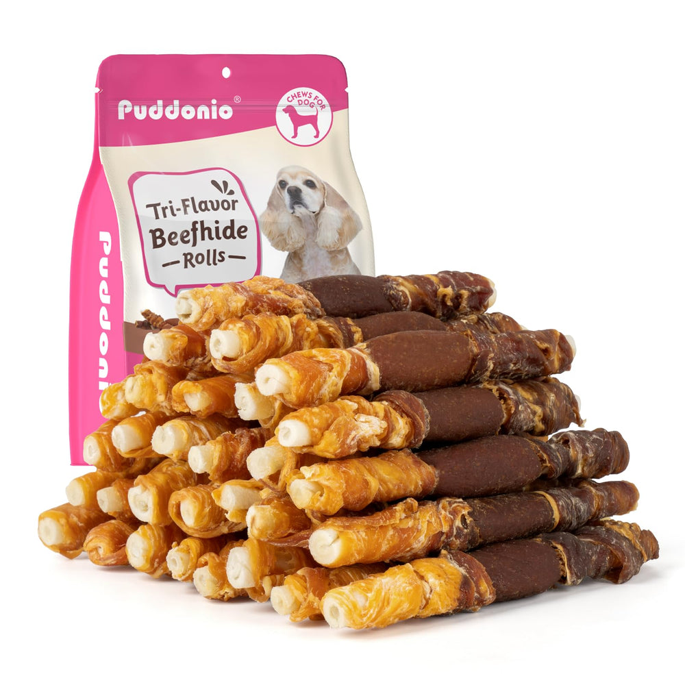 Friandise Puddonio en cuir brut triple saveur pour stimuler l appétit des chiens