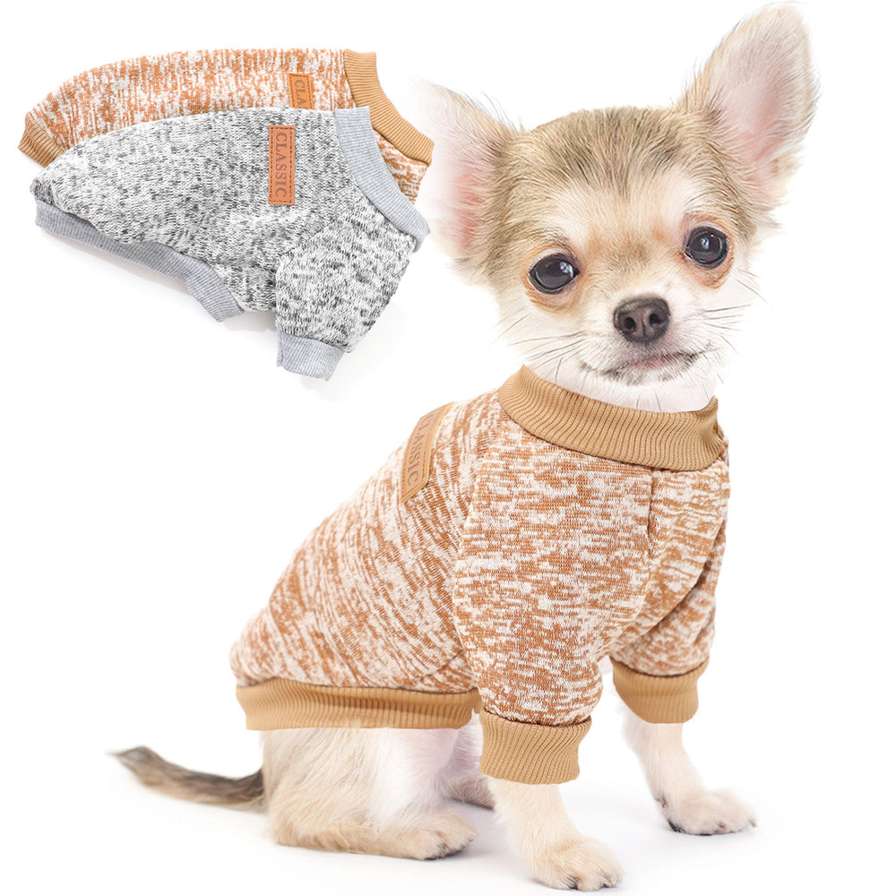Pull-chien-petit-2pack-tricot-doux: confort hivernal pour petites races lors des balades.