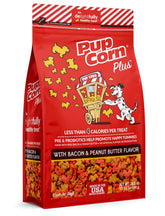 Friandises Pup Corn Plus bacon et beurre de cacahuète, parfaite récompense savoureuse.