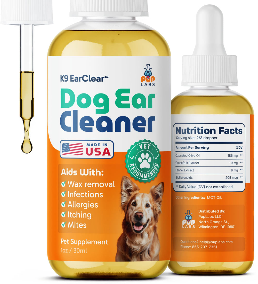 Pup Labs Ear Clear – bouteille avec pipette pour nettoyer les oreilles du chien