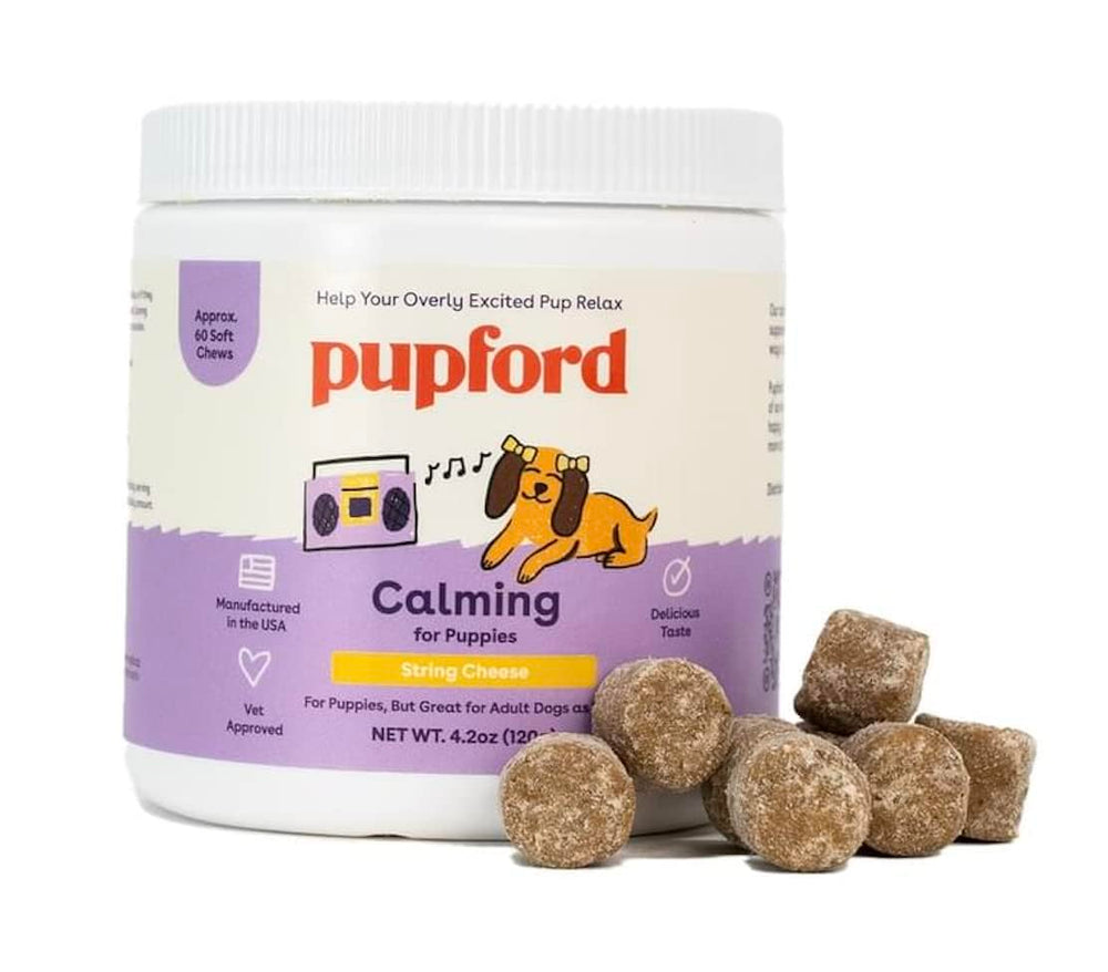 Gomme Pupford Calm en bouteille, soutien au bien-être émotionnel canin.