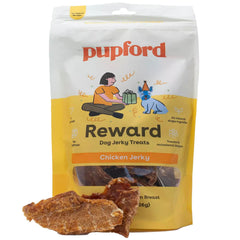 Friandises Pupford jerky au poulet en tranches, récompense savoureuse et facile à partager.