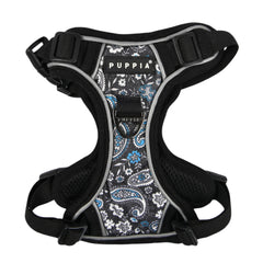 Harnais Puppia Cynthia, motif floral, vue arrière montrant les anneaux en D.