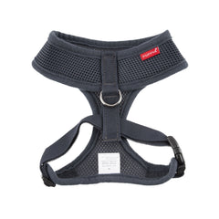 Harnais Puppia doux gris moyen vu arrière, sécurité et ajustement pour chien