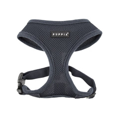 Harnais Puppia doux gris moyen vu avant, confort léger pour petites balades