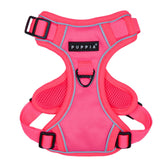 Harnais Puppia Neon rose – avant, attache sécurisée pour promenade.