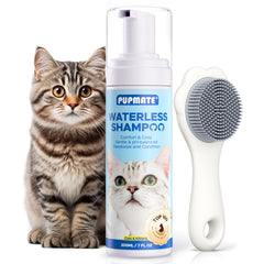 Shampoing sans rinage PUPMATE pour chat avec brosse incluse, nettoyage rapide.