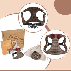 Harnais Puppytie tricot marron, design élégant et doux pour la peau.
