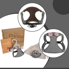 Harnais tricot noir et blanc Puppytie pour petit chien élégant et confortable.