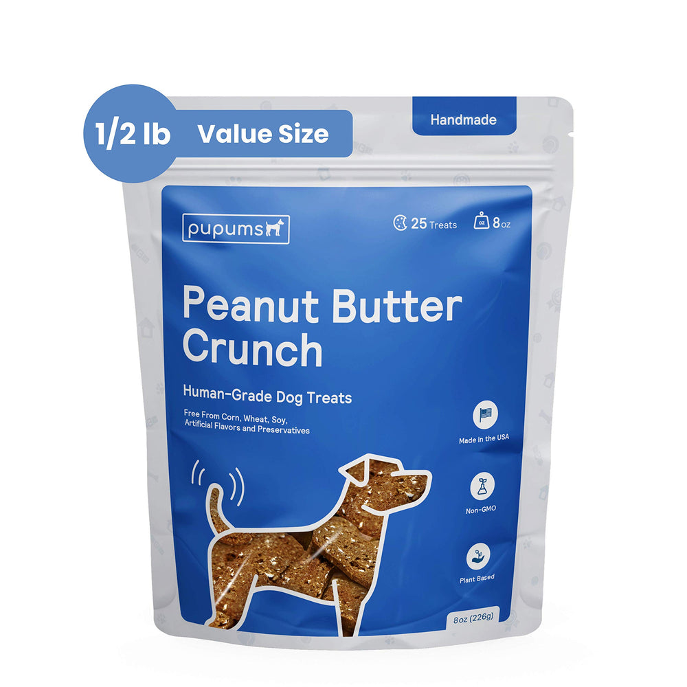 Pupums : boîte et biscuits croquants au beurre d'arachide, récompense idéale lors de l'entraînement.