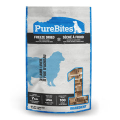 PureBites Foie d'agneau séché dans un emballage recyclable, pratique au quotidien.