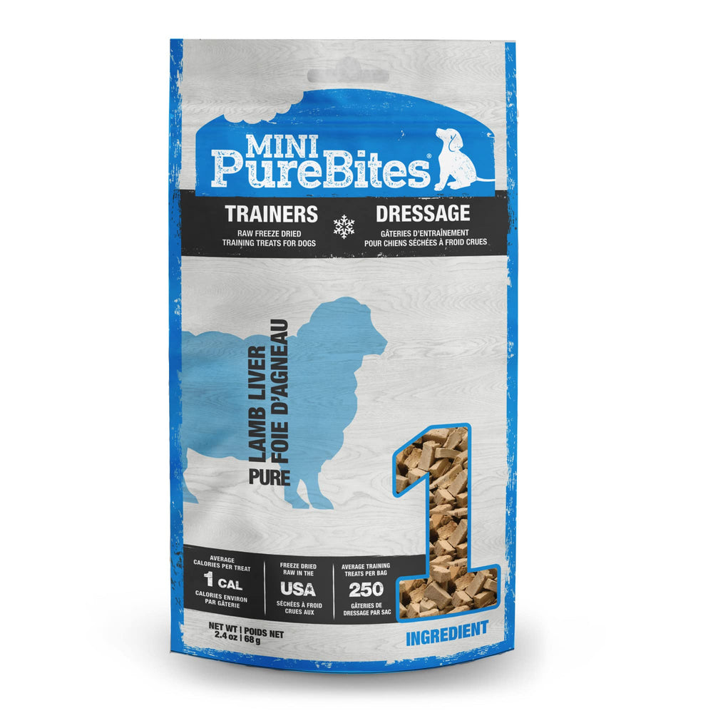 PureBites Mini Lamb Liver – sachet pratique et recyclable, récompense idéale.
