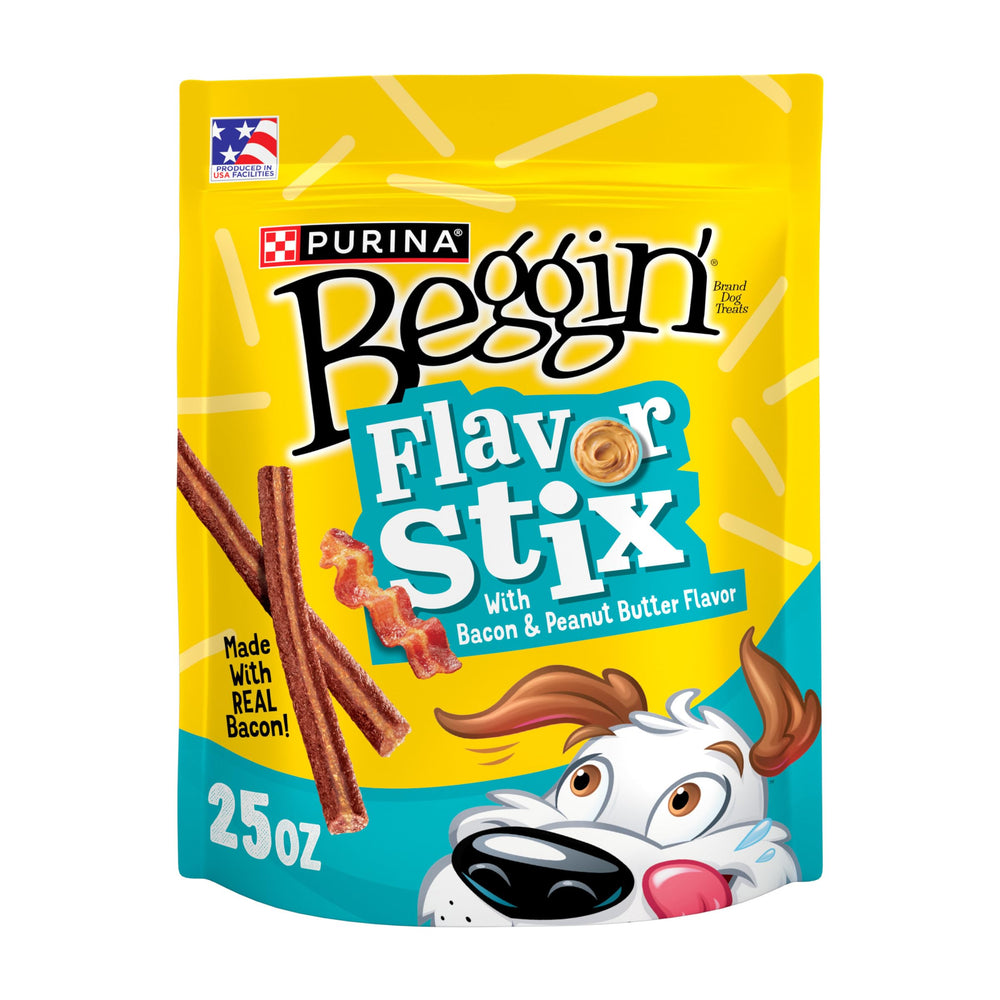 Purina Beggin’ Flavor Stix bacon et beurre d’arachide entiers, friandise complète pour récompenser votre chien.
