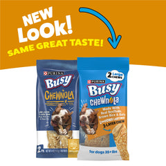 Purina Busy Chewnola centre peau de boeuf, saveur gourmande et durable.