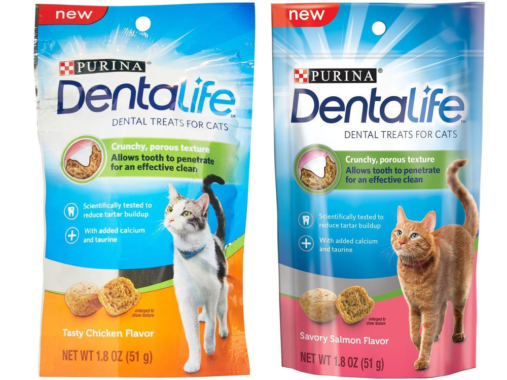 Friandises Purina Dentalife saumon, texture croustillante pour la collation quotidienne.