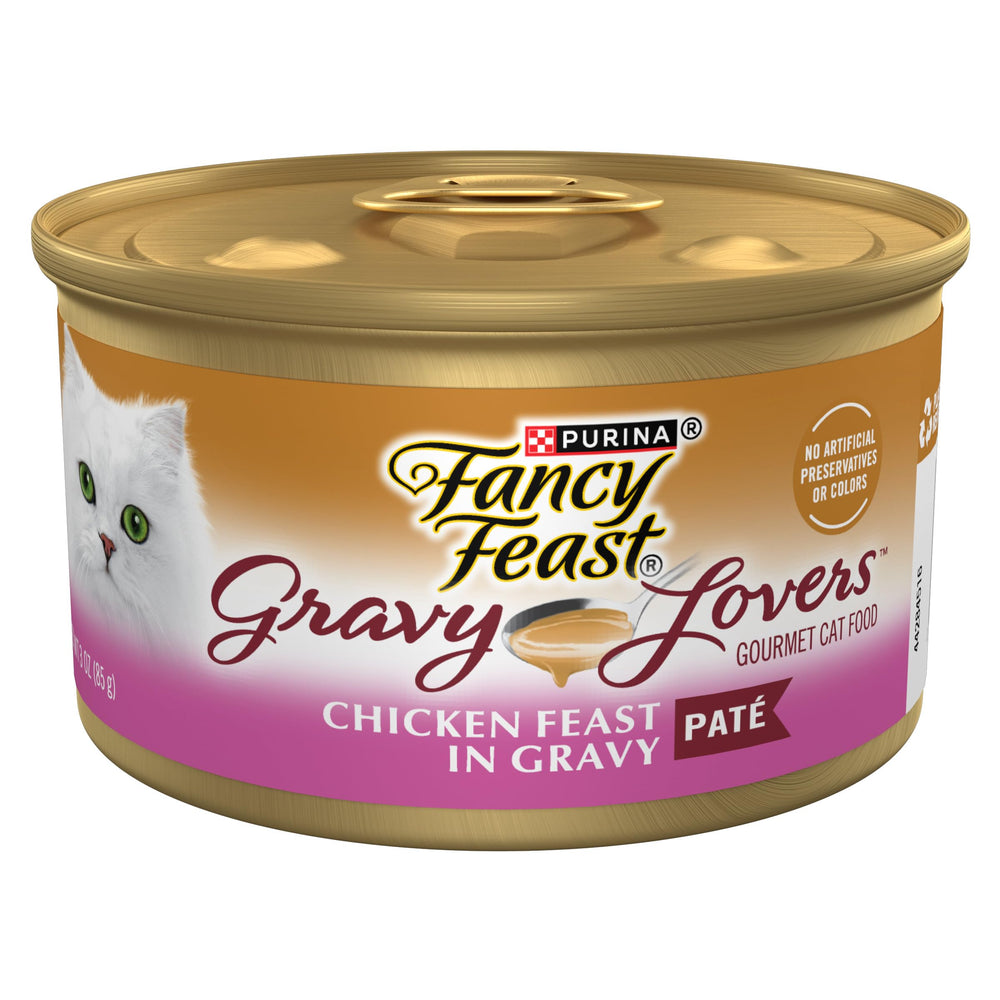 Purina Fancy Feast – poulet en pâte, goût réel apprécié par les chats.