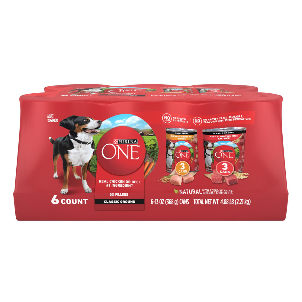 Purina One Classic Poulet et Riz, boîte humide pour chien adulte, saveur appétissante.