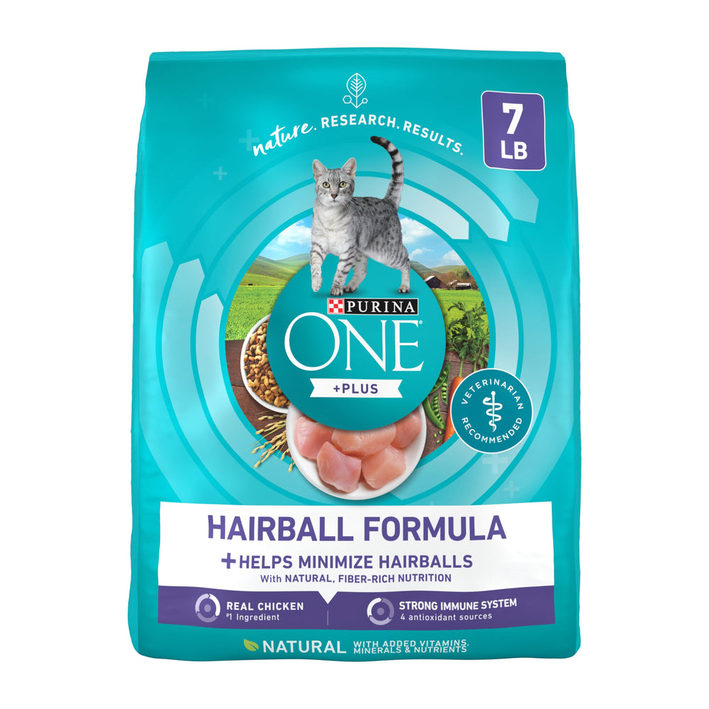 Purina ONE, poulet comme ingrédient principal, croquettes adaptées pour muscles forts.