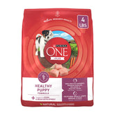 Purina ONE Plus chiot: croquettes au poulet, premier ingrédient protéiné pour soutenir la croissance.