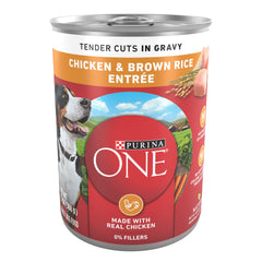 Purina ONE poulet et morceaux tendres dans une sauce savoureuse.