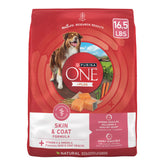 Purina One sac-seche sensible estomac: emballage indiquant alimentation adaptée pour estomac sensible
