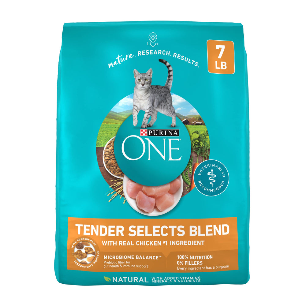Purina One Seche Chat Tender Selects, poulet reel, richesse en protéines pour muscles forts.
