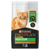 Purina Pro Plan Adult 7 Plus Indoor: sac de croquettes poulet et riz prêt à servir.
