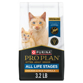 Purina Pro Plan All Life Stages croquettes poulet et riz dans bol, repas équilibré.
