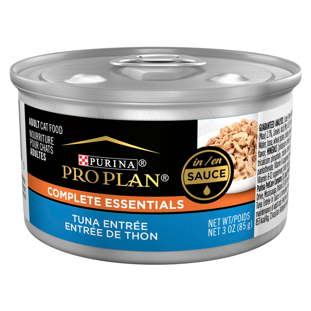 Purina Pro Plan – entrée thon en sauce en boîte 3oz, protéines élevées pour chats.