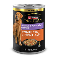 Purina Pro Plan Essentiels Complets Dinde et Legumes Entree en sauce, bouchées savoureuses.
