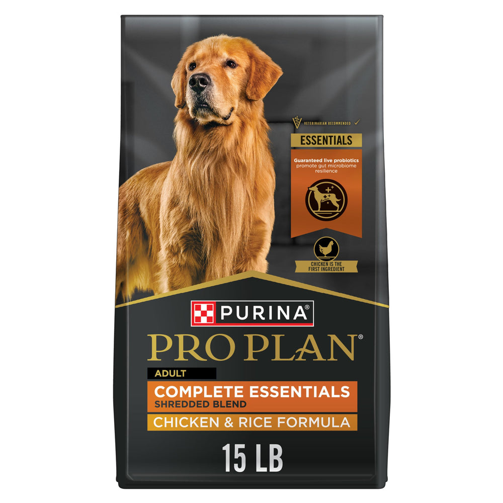 Purina Pro Plan Complete Essentials: croquettes et morceaux texturés au poulet pour chien.