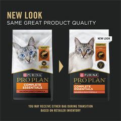 Croquettes Purina Pro Plan saumon et riz, texture attrayante pour chats adultes.