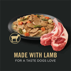Purina Pro Plan Essentiels Complets conserve agneau et légumes, favorise une peau et un pelage sains.