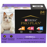Purina Pro Plan Hairball Saumon Entree: pâté humide riche en protéines pour chats adultes.