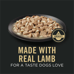 Purina Pro Plan pâtée humide avec agneau et avoine, sauce appétissante pour stimuler l'appétit.