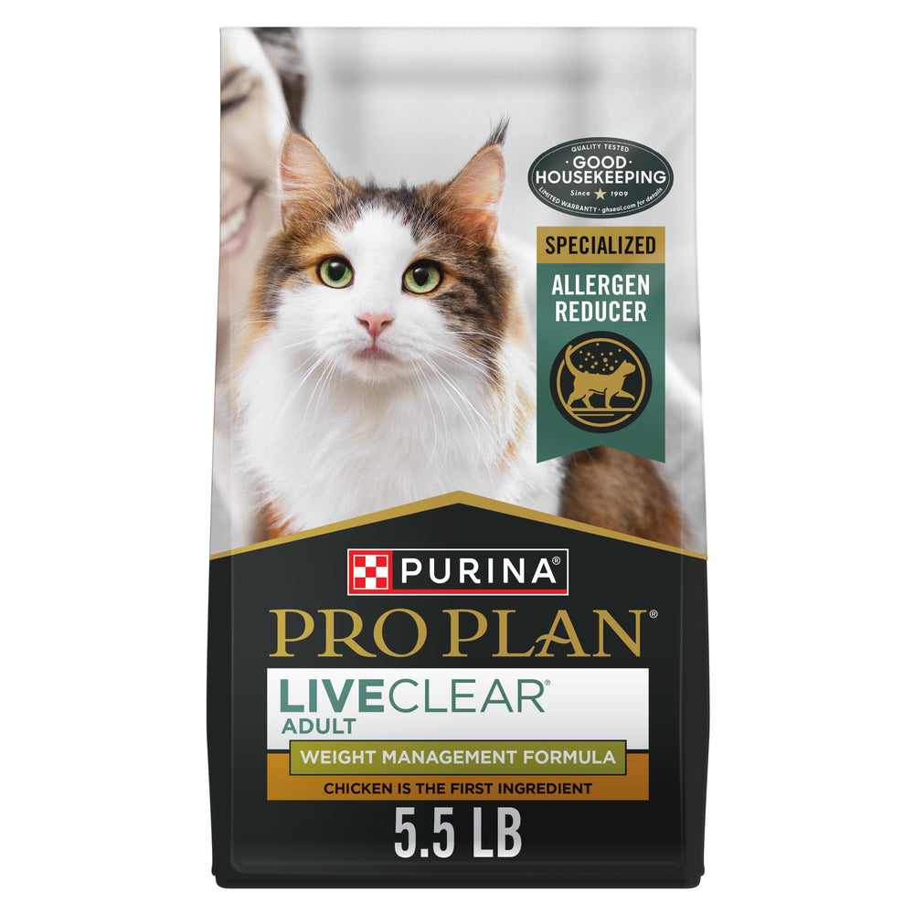 Emballage Purina Pro Plan LiveClear 5,5 lb prêt pour la gestion du poids.