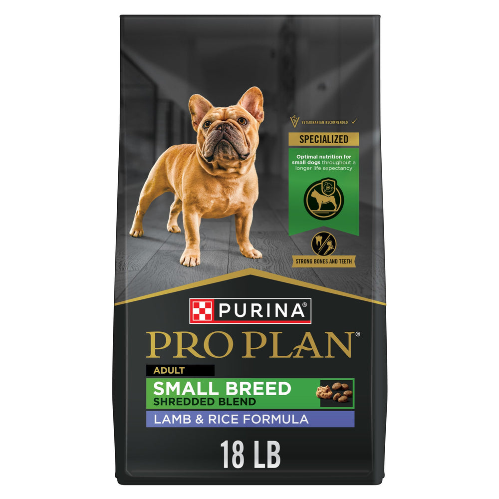 Purina Pro Plan Petit Chien croquettes émiettées agneau riz, facile à mâcher pour petites races.