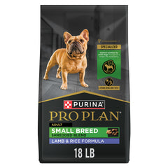 Purina Pro Plan Petit Chien croquettes émiettées agneau riz, facile à mâcher pour petites races.