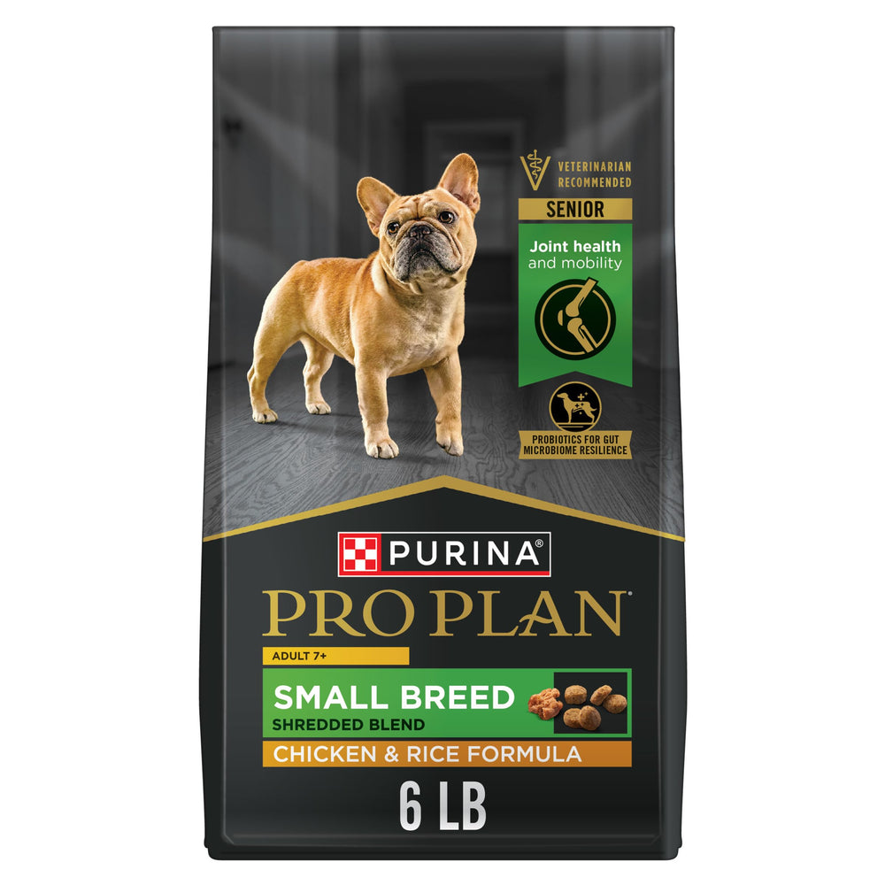 Purina Pro Plan Petite Race 7 Plus — sac 6 lb poulet et riz, pratique pour repas quotidiens.