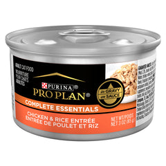 Purina Pro Plan – poulet et riz en sauce, boîte de 3 oz, repas appétissant.